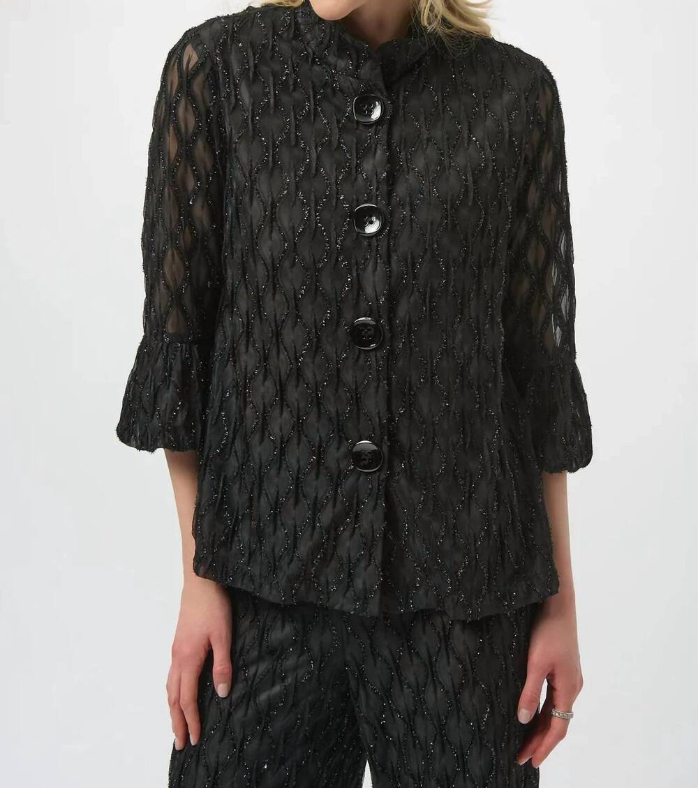 NEW JOSEPH RIBKOFF cascade print 3/4 sleeves trapeze jacket in black